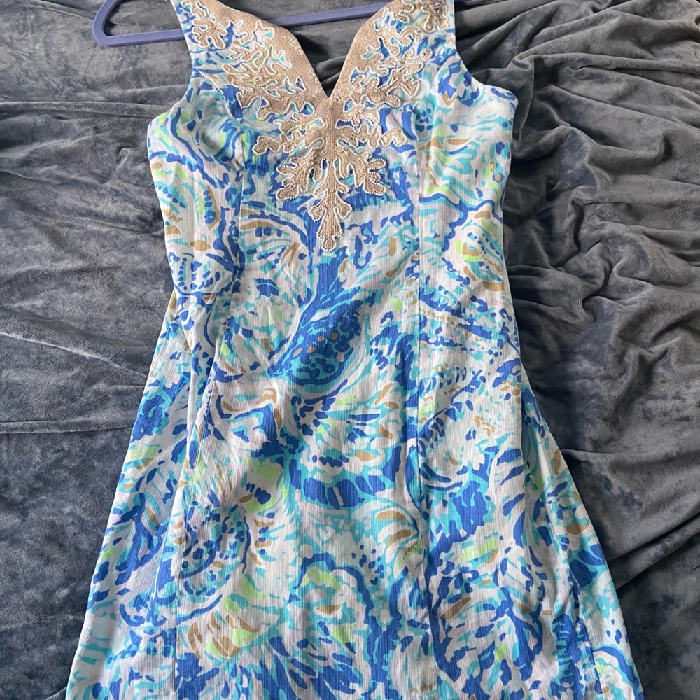Lilly Pulitzer Blue and White Sleeveless V-Neck Sundress